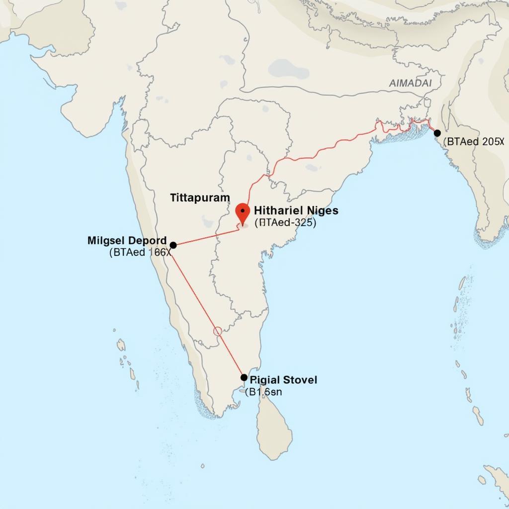 Map showing Pithapuram and surrounding airports