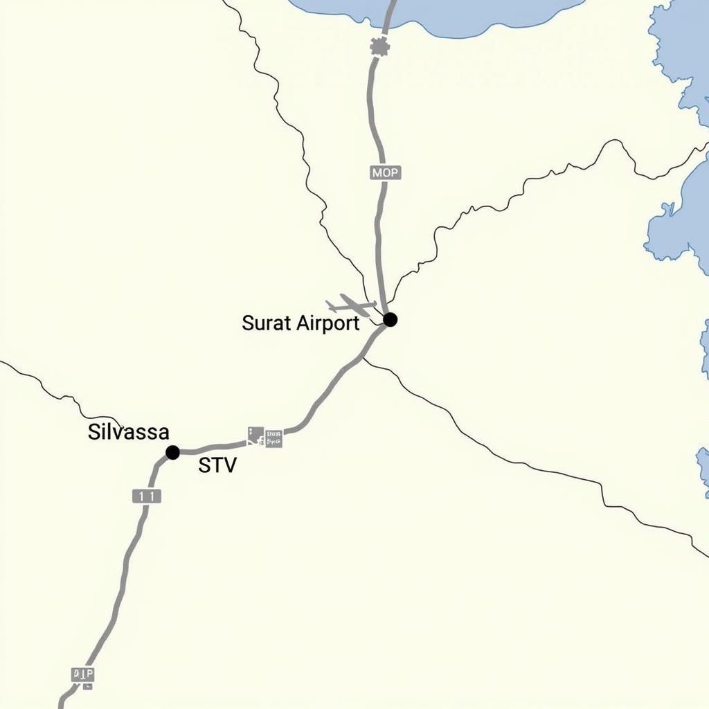 Map Showing Surat Airport Proximity to Silvassa