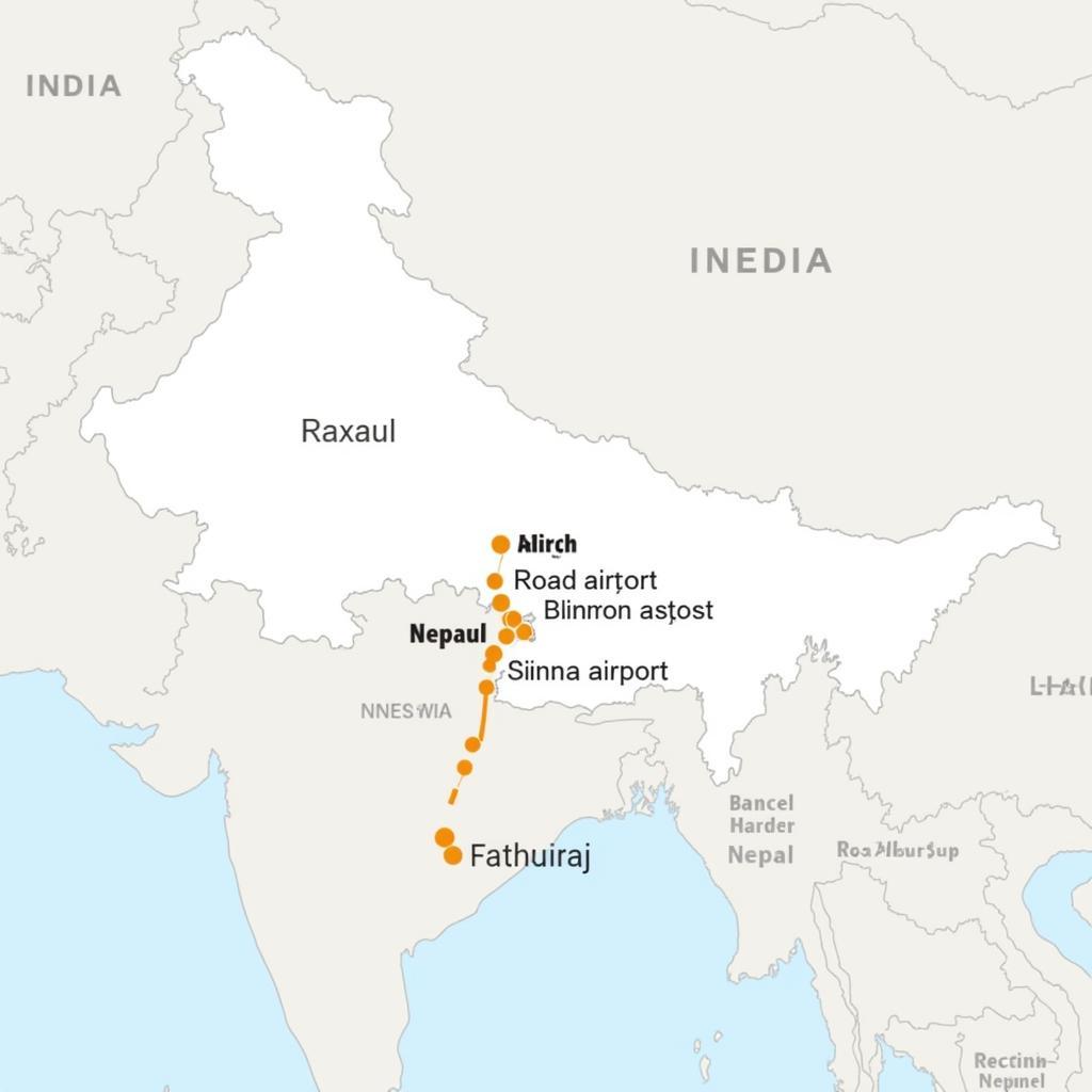 Map showing airports near Raxaul