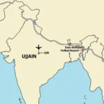 Map showing Ujjain and Indore Airport