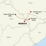 Map showing Neemuch and nearby airports