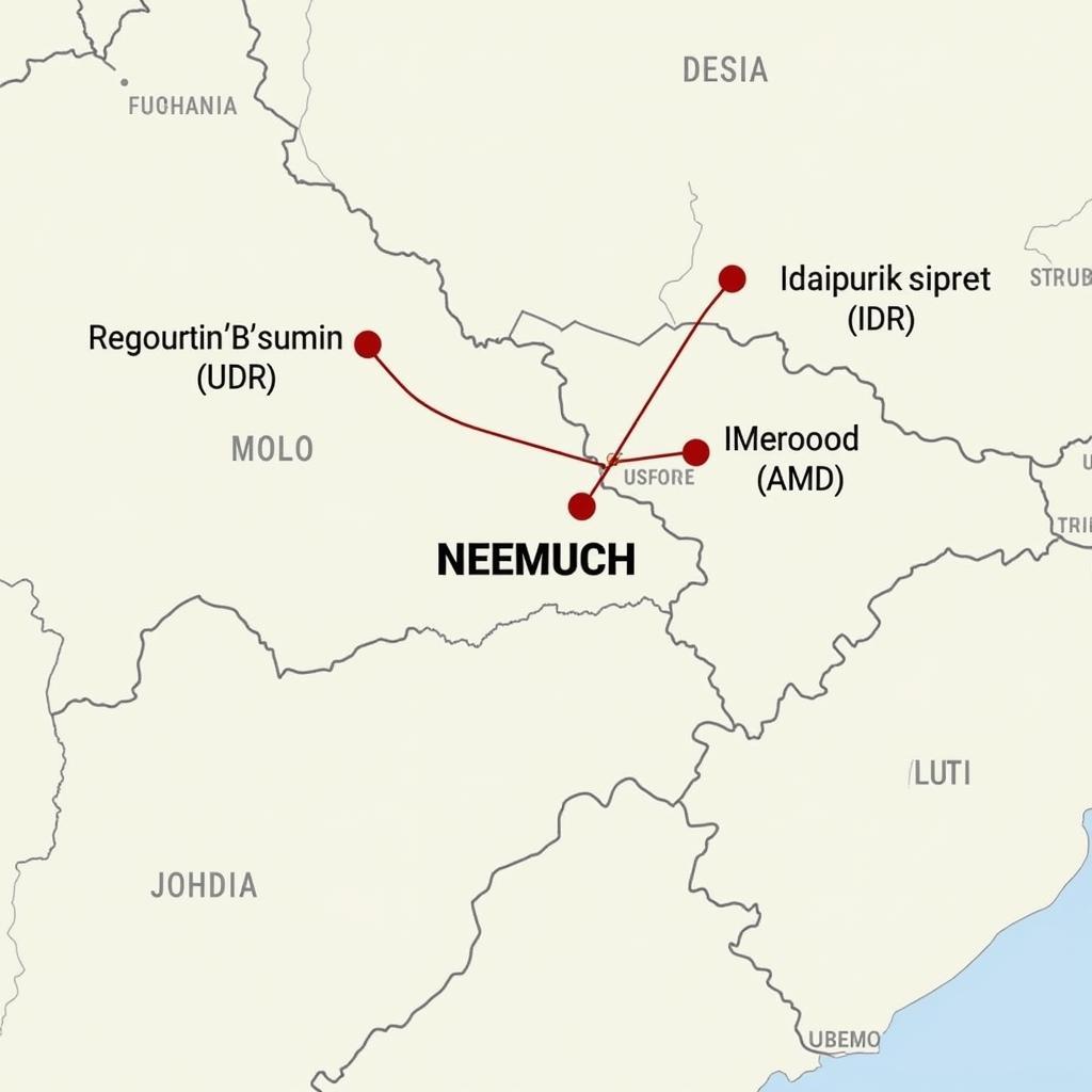 Map showing Neemuch and nearby airports