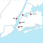 Map of NYC Airport Codes - JFK, LGA, and EWR