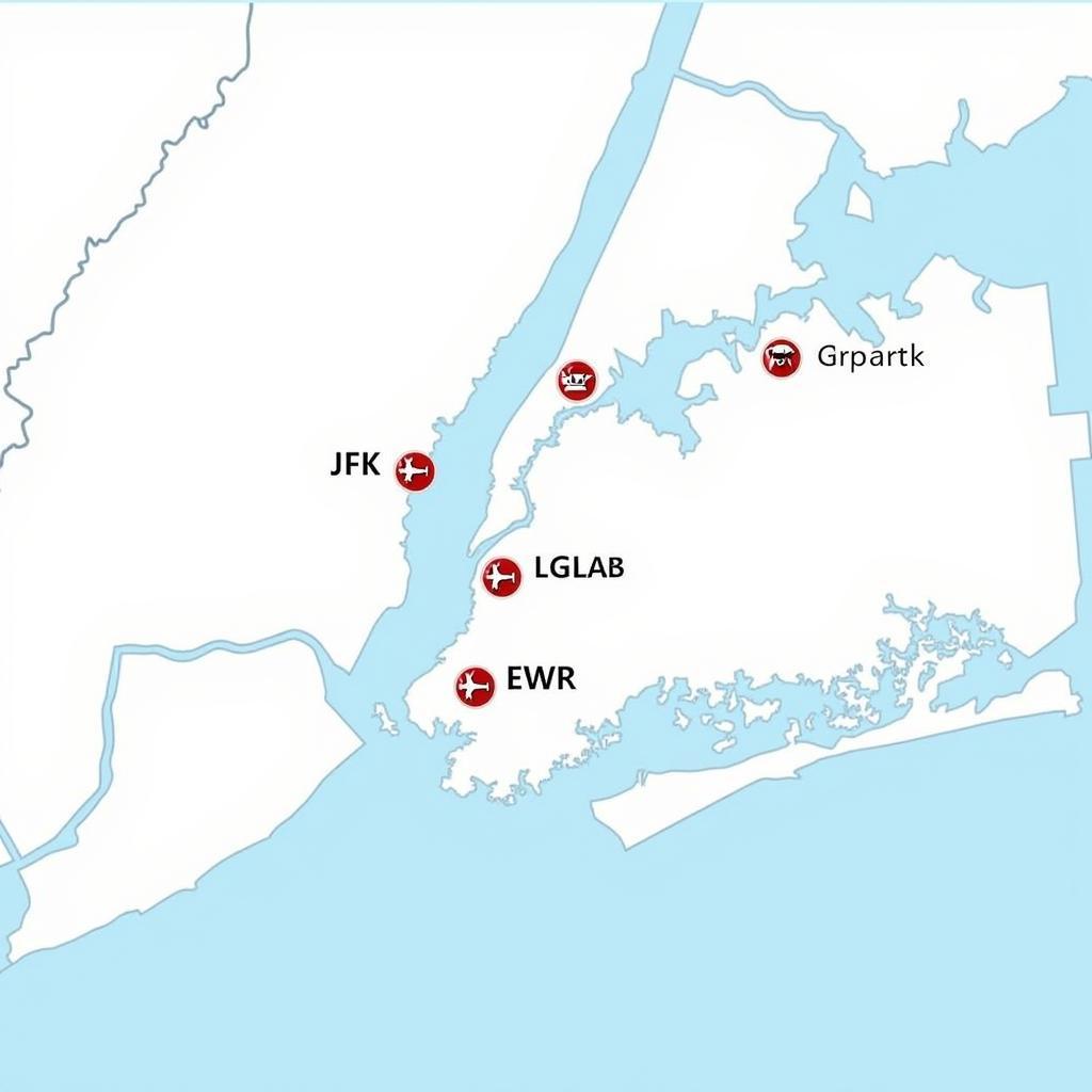 Map of NYC Airport Codes - JFK, LGA, and EWR