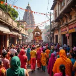 Devotees celebrating a festival at the Old Airport Road Shiva Temple