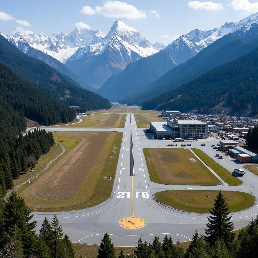 Pakyong Airport Overview: A stunning view of the airport nestled in the Himalayas