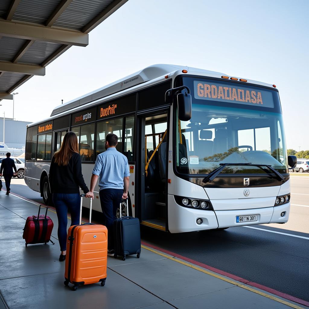 Passengers Boarding Airport Shuttle Bus