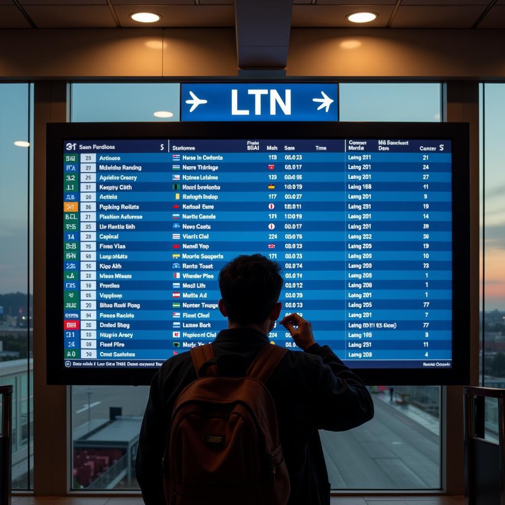 Passenger Checking Flight Information at LTN Airport