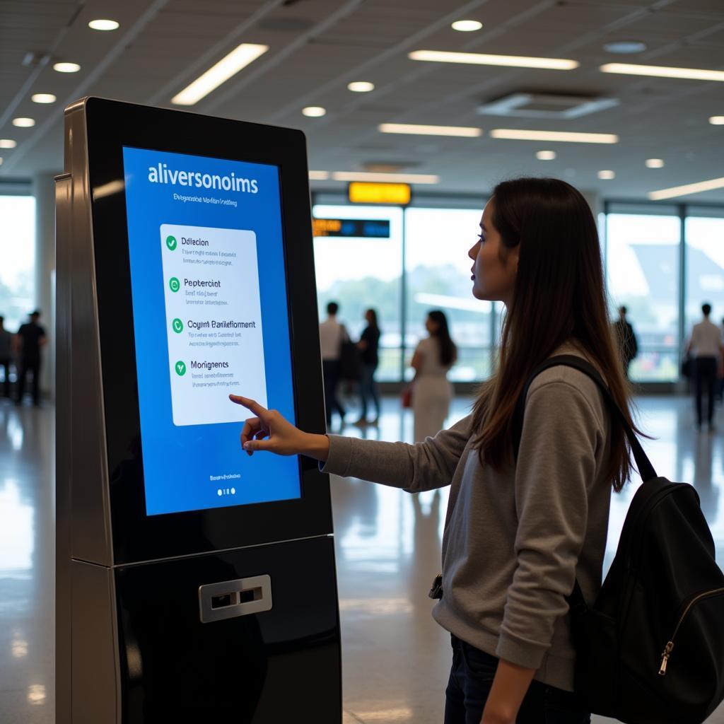 Passenger Using Airport Information Kiosk