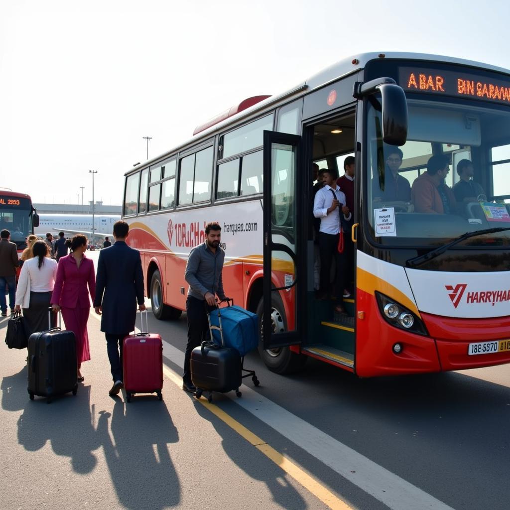 Passengers Boarding a Haryana Roadways Bus at IGI Airport