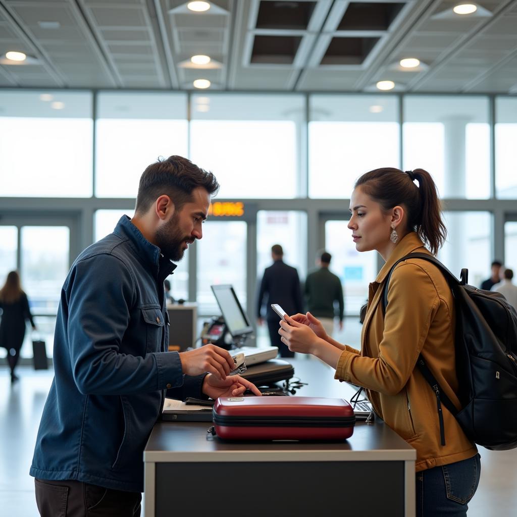 Passenger Paying Excess Baggage Fees at Airport Counter