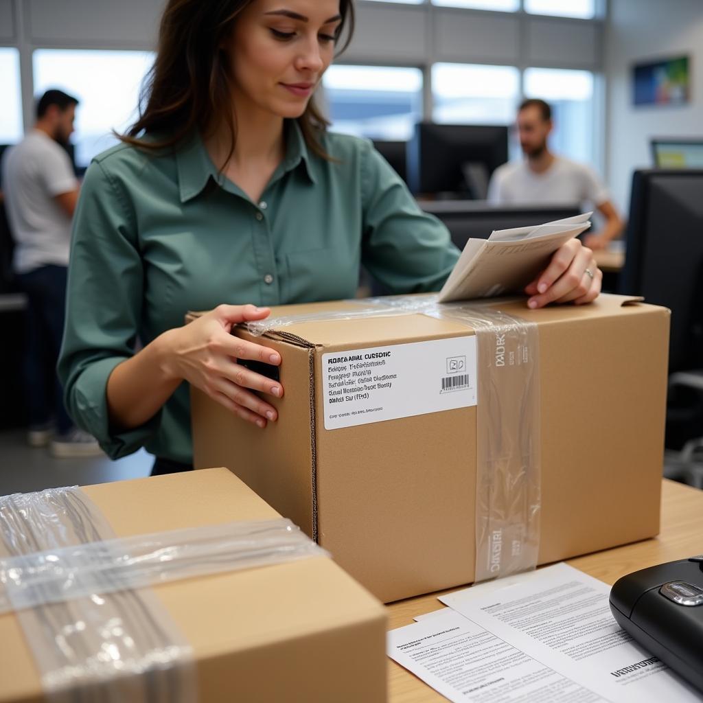 Preparing Packages at the Airport Post Office