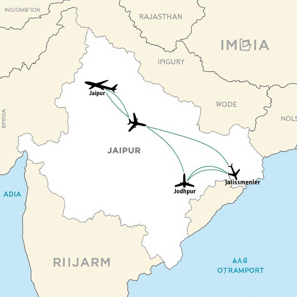 Rajasthan Airport Map Showing Major Airports and Connections