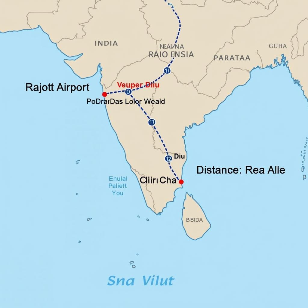 Distance between Rajkot Airport and Diu