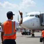 Ramp Agent Guiding Aircraft at Ranchi Airport