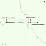 Map showing the distance between Ranchi Railway Station and Birsa Munda Airport