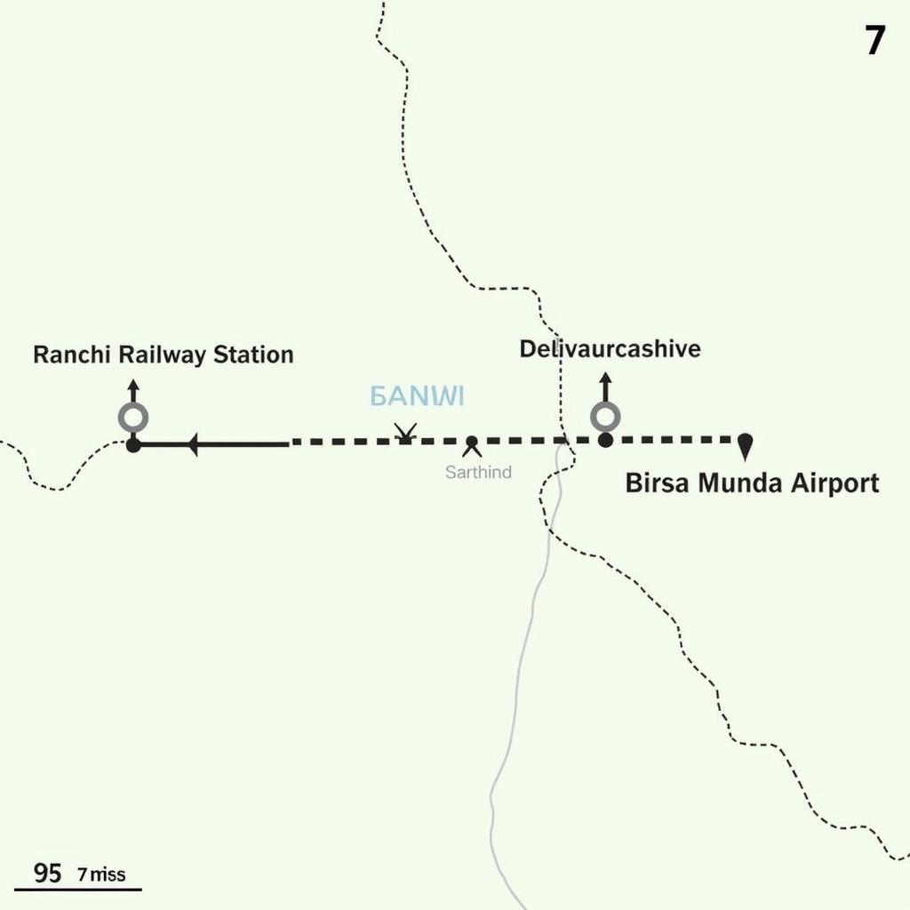 Map showing the distance between Ranchi Railway Station and Birsa Munda Airport