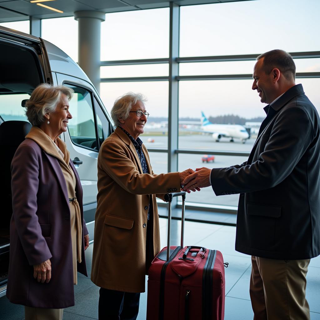 Senior couple using AARP discount for airport shuttle