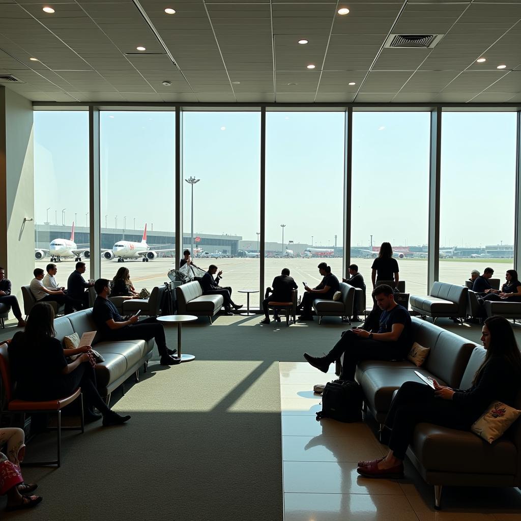 Sharjah Airport Departure Lounge - Passengers waiting for their flights at the comfortable departure lounge of Sharjah Airport.