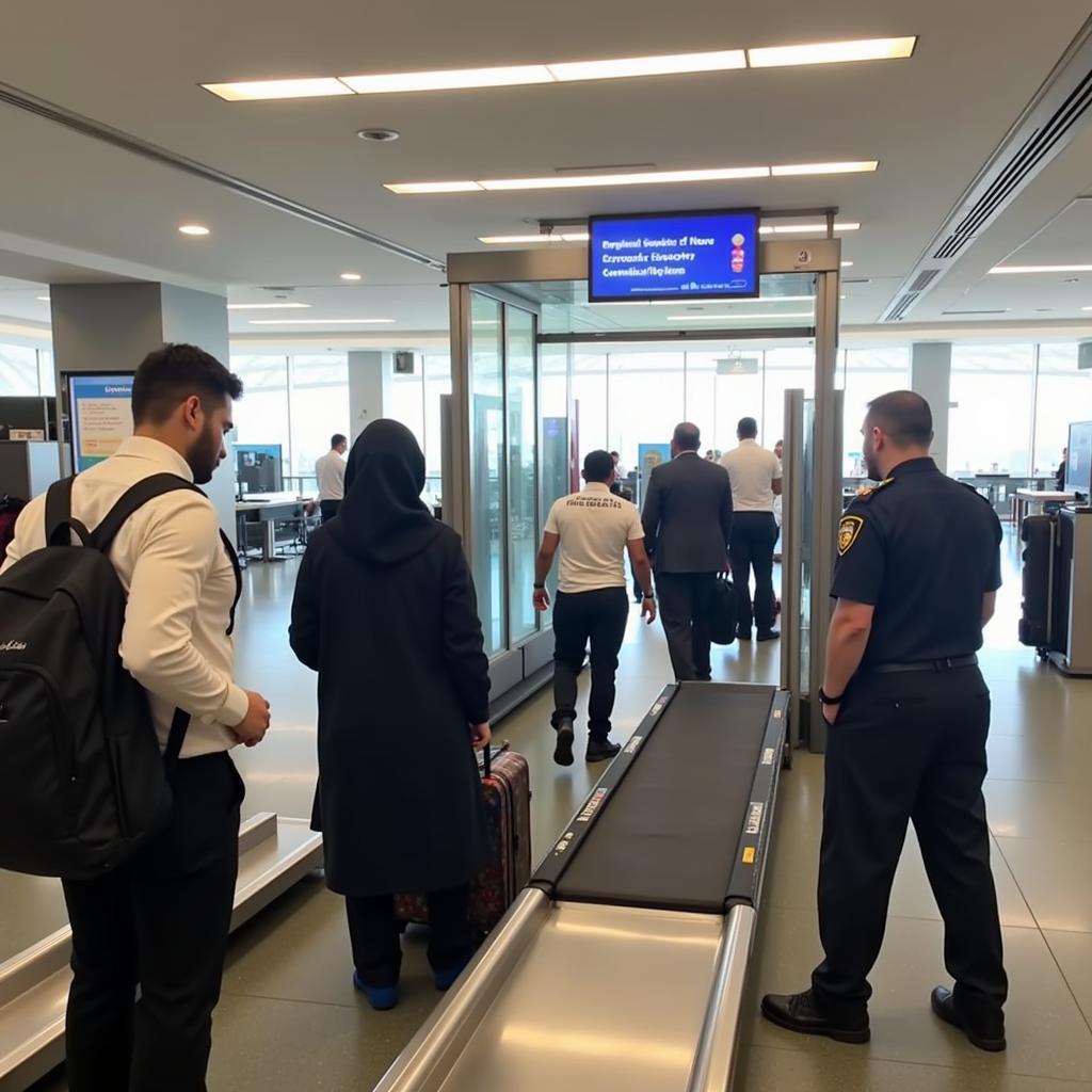 Sharjah Airport Security Check - Passengers going through the security check at Sharjah Airport.