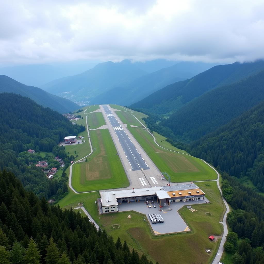 Aerial view of Shimla Airport showing its location amidst the Himalayan foothills