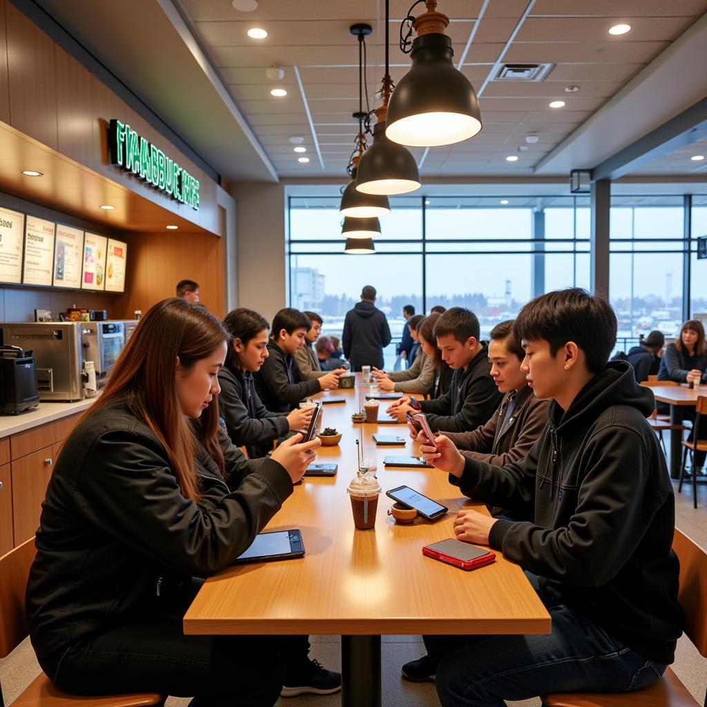 Starbucks interior at an airport post-security area.