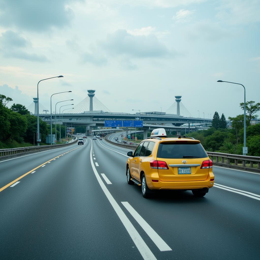 Taxi ride from Don Muang to Suvarnabhumi, navigating Bangkok's traffic.