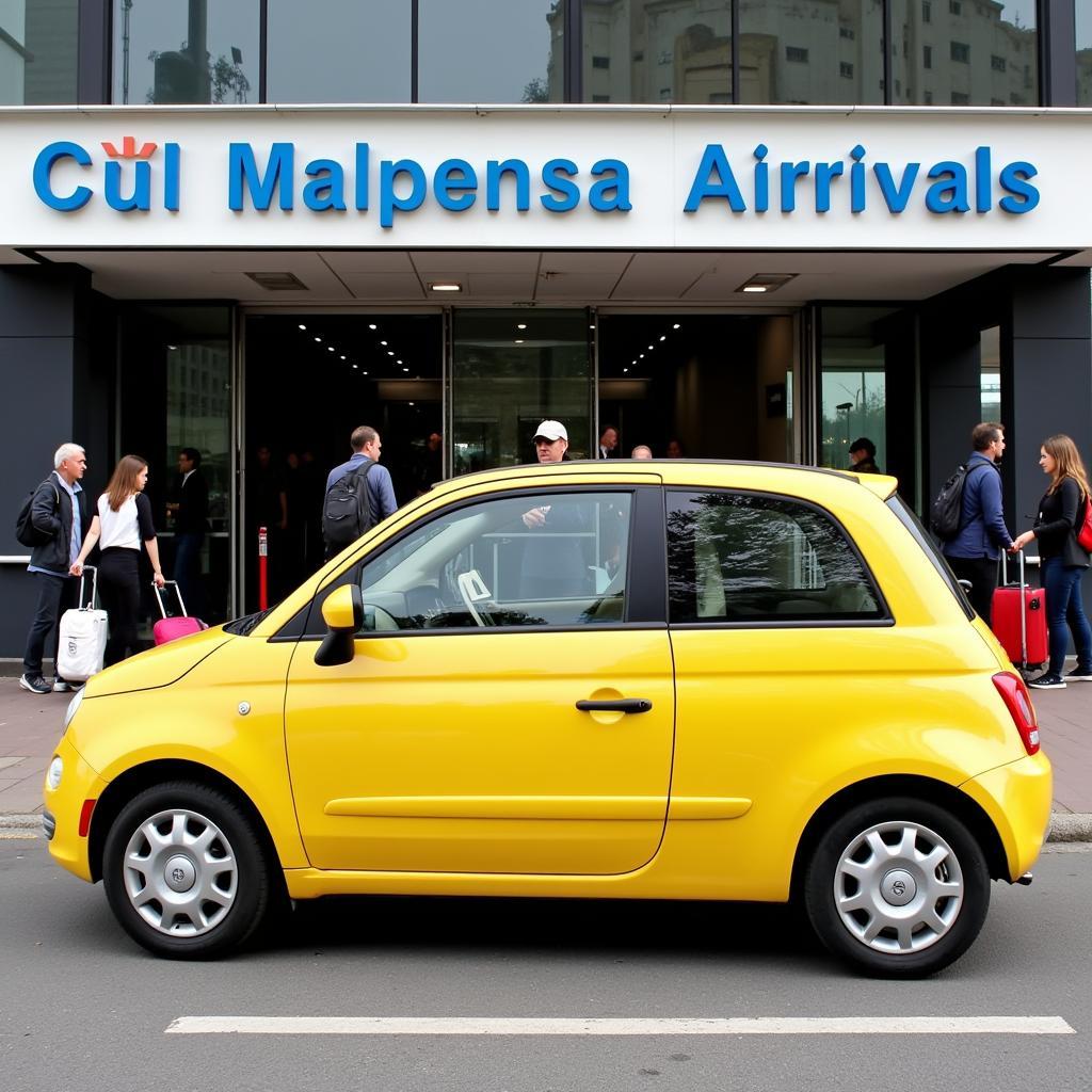 Taxi waiting for passengers outside Malpensa Airport terminal