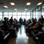 Passengers at Tenzing-Hillary Airport terminal