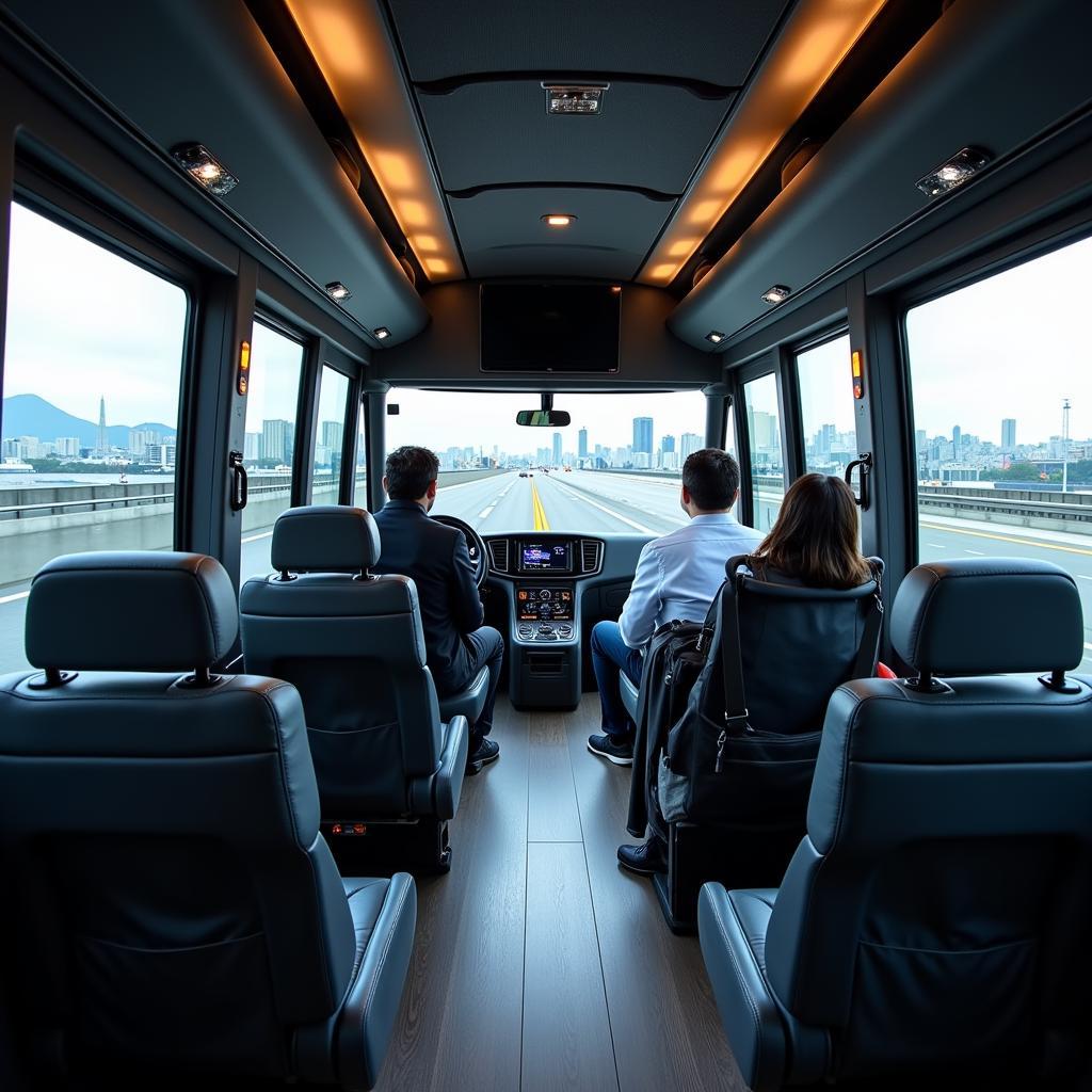 A comfortable limousine bus transporting passengers from Narita Airport to Tokyo hotels.