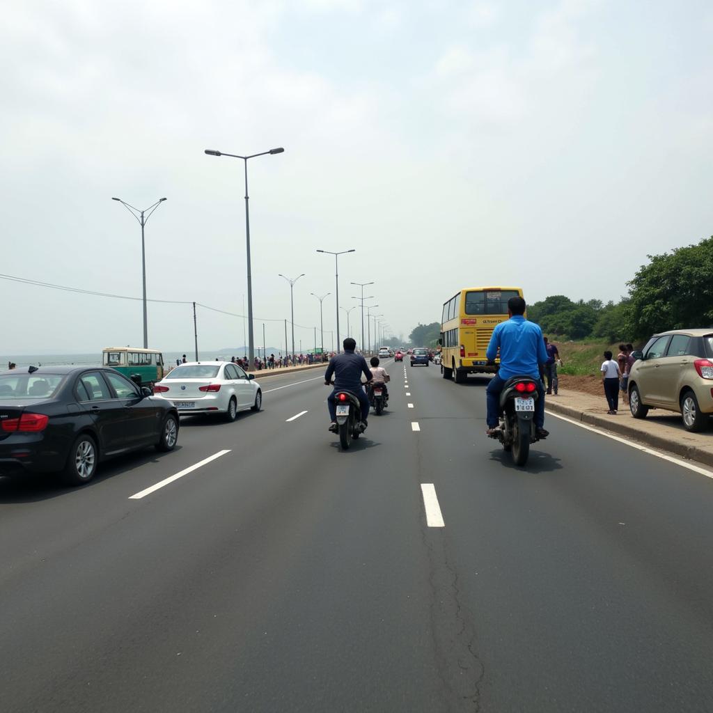 Traffic on East Coast Road between Pondicherry and Chennai