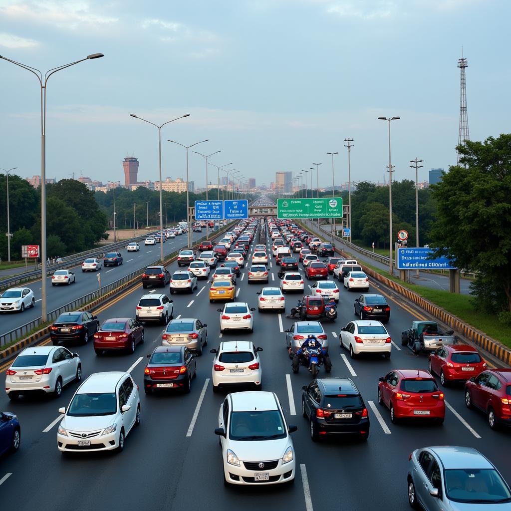 Traffic congestion on the road leading to Bangalore Airport