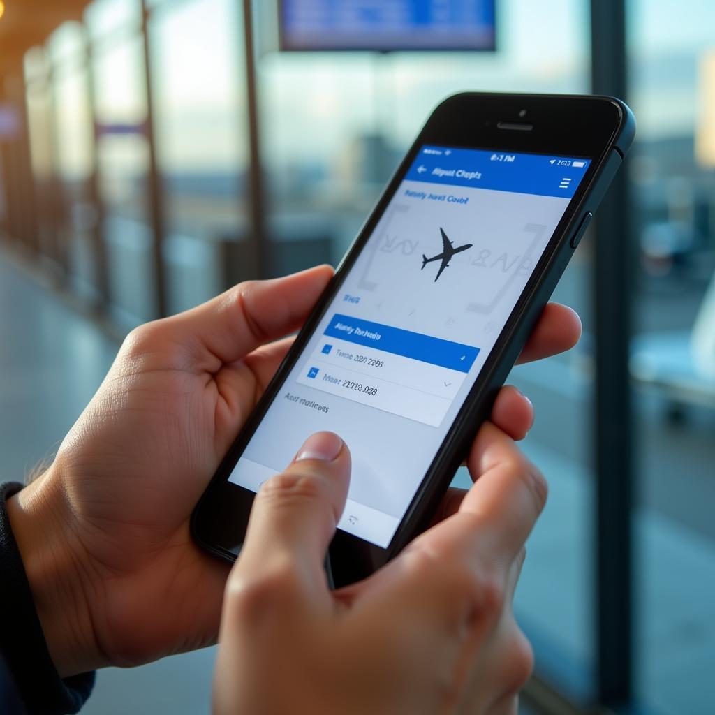 Traveler Checking Airport Code on Smartphone