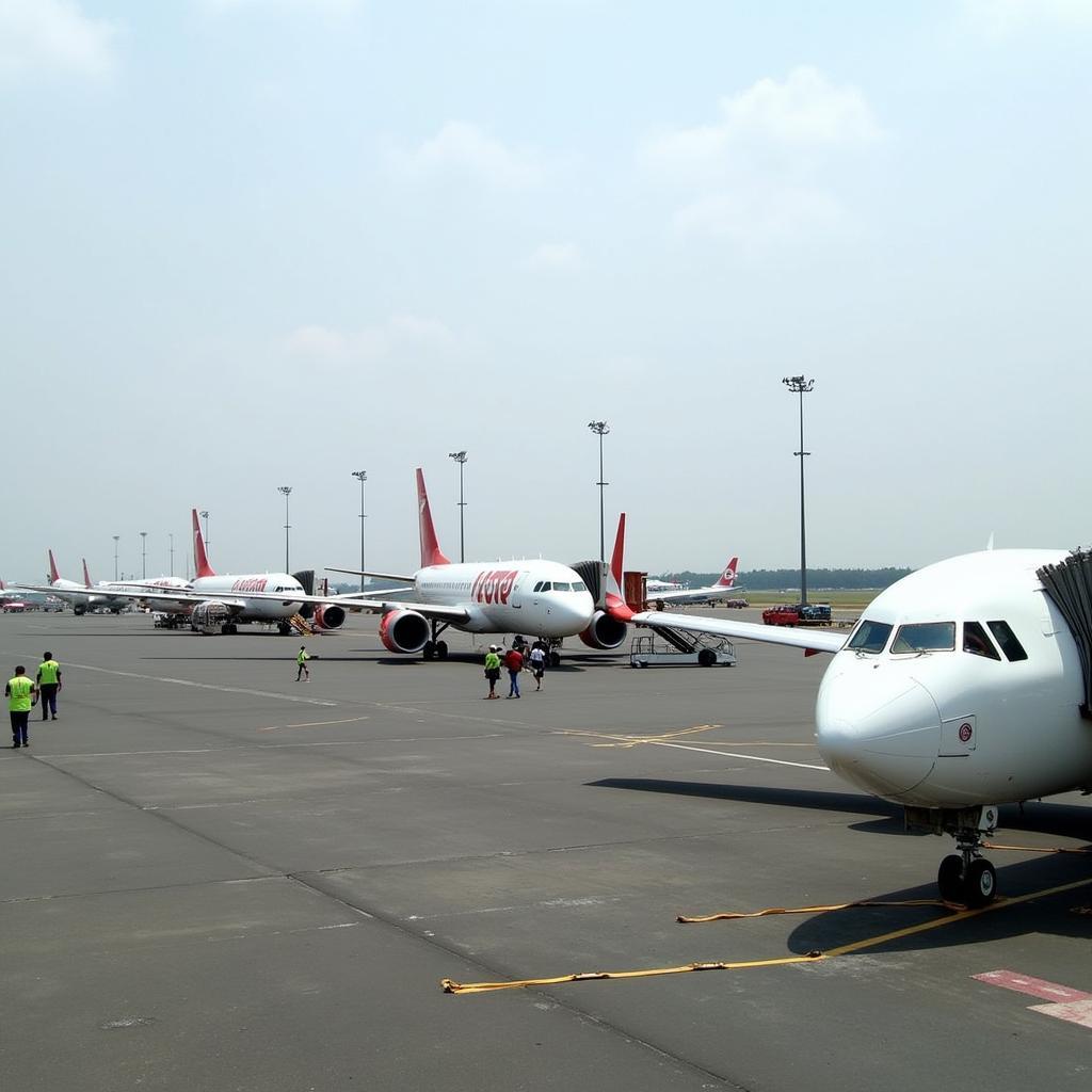 Trichy Airport Airside Operations - A bustling scene of aircraft and ground crew, illustrating the airport's vital role in regional and international connectivity.