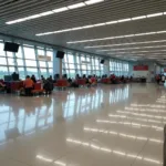 Inside the terminal of Maharana Pratap Airport (UDR), Udaipur, India, showing passengers at the check-in counters and waiting area