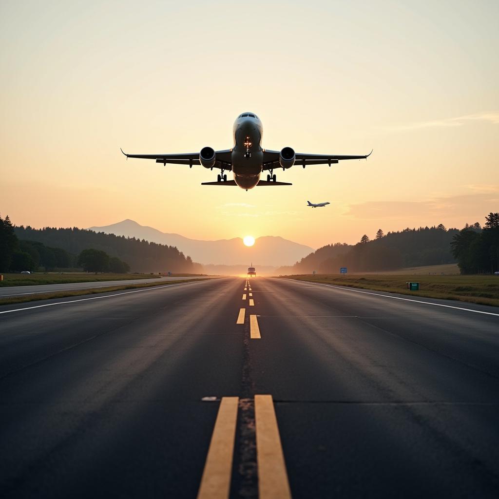 Valmiki Airport Runway with Aircraft Landing