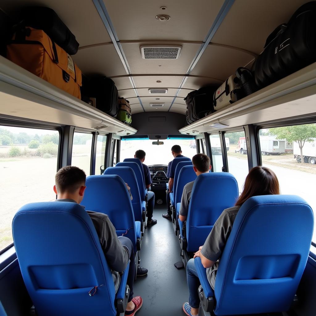 Interior view of a Vayu Vajra bus showing comfortable seating and luggage space