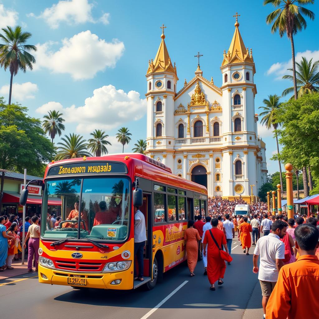 Arrival at Velankanni Church by Bus