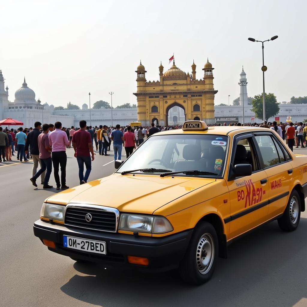 Taxi waiting outside Wagah border for transportation to Amritsar Airport