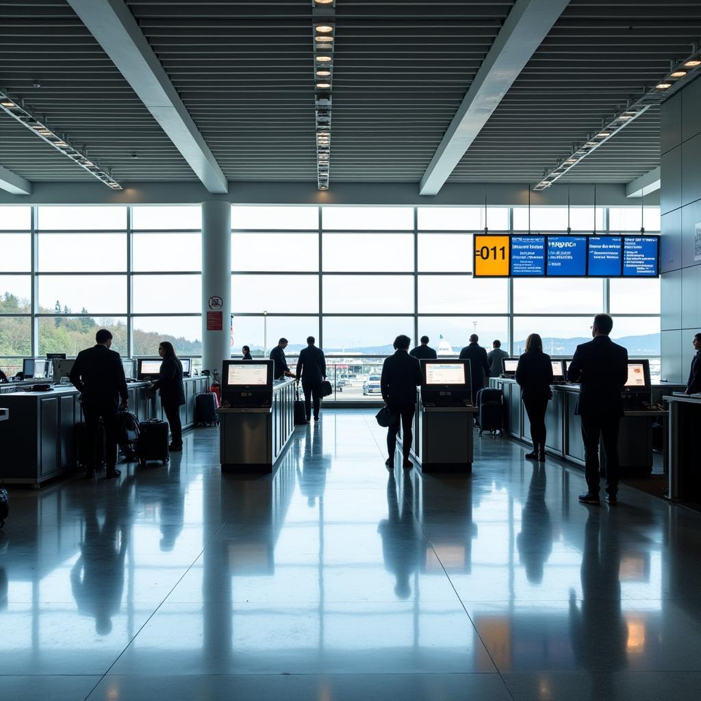 Zurich Airport Check-in Area - Passengers checking in for their flights at the spacious and well-organized check-in area.