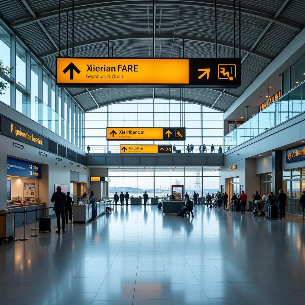 Zurich Airport Terminal Overview - A comprehensive view of Zurich Airport's modern terminals, highlighting the clear signage and passenger-friendly design.