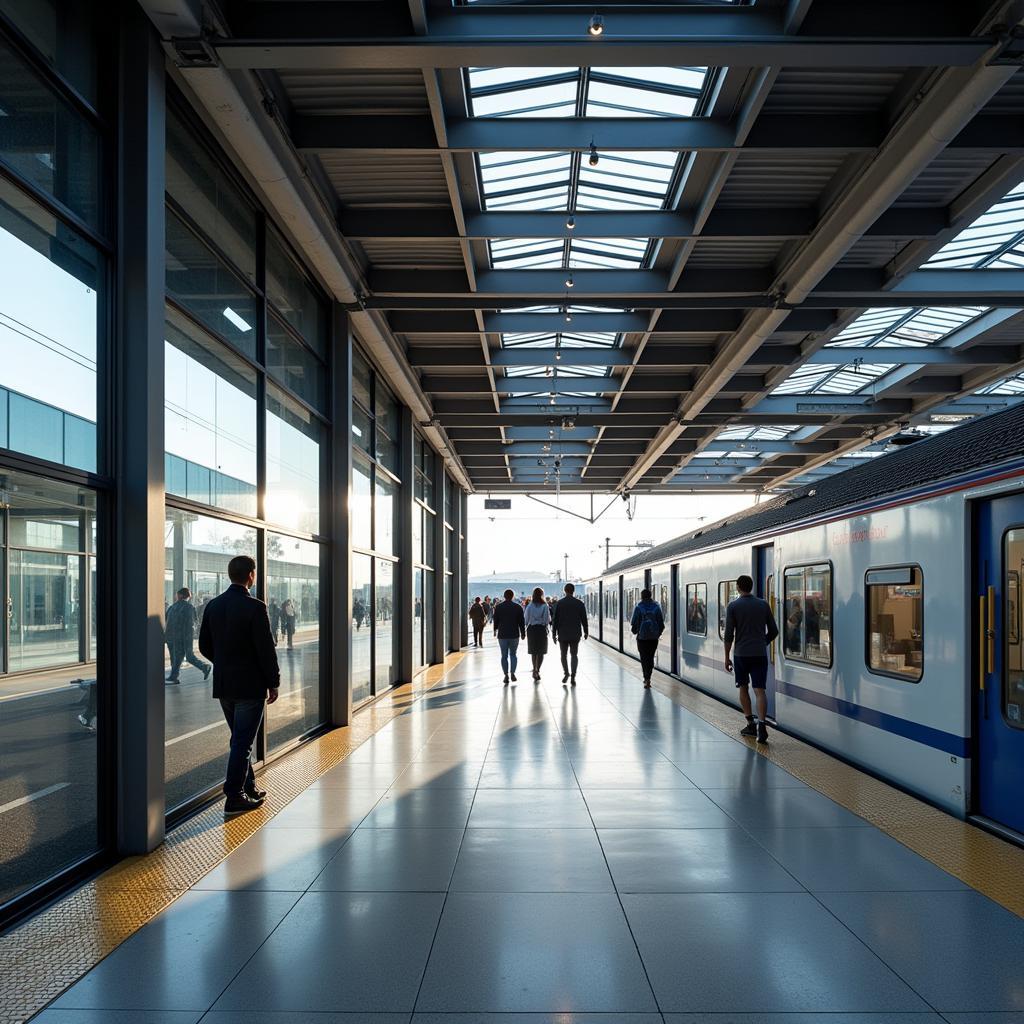 Zurich Airport Train Station - Passengers boarding a train at the conveniently located underground station.