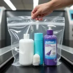 100ml bottle in a clear, resealable plastic bag at airport security checkpoint