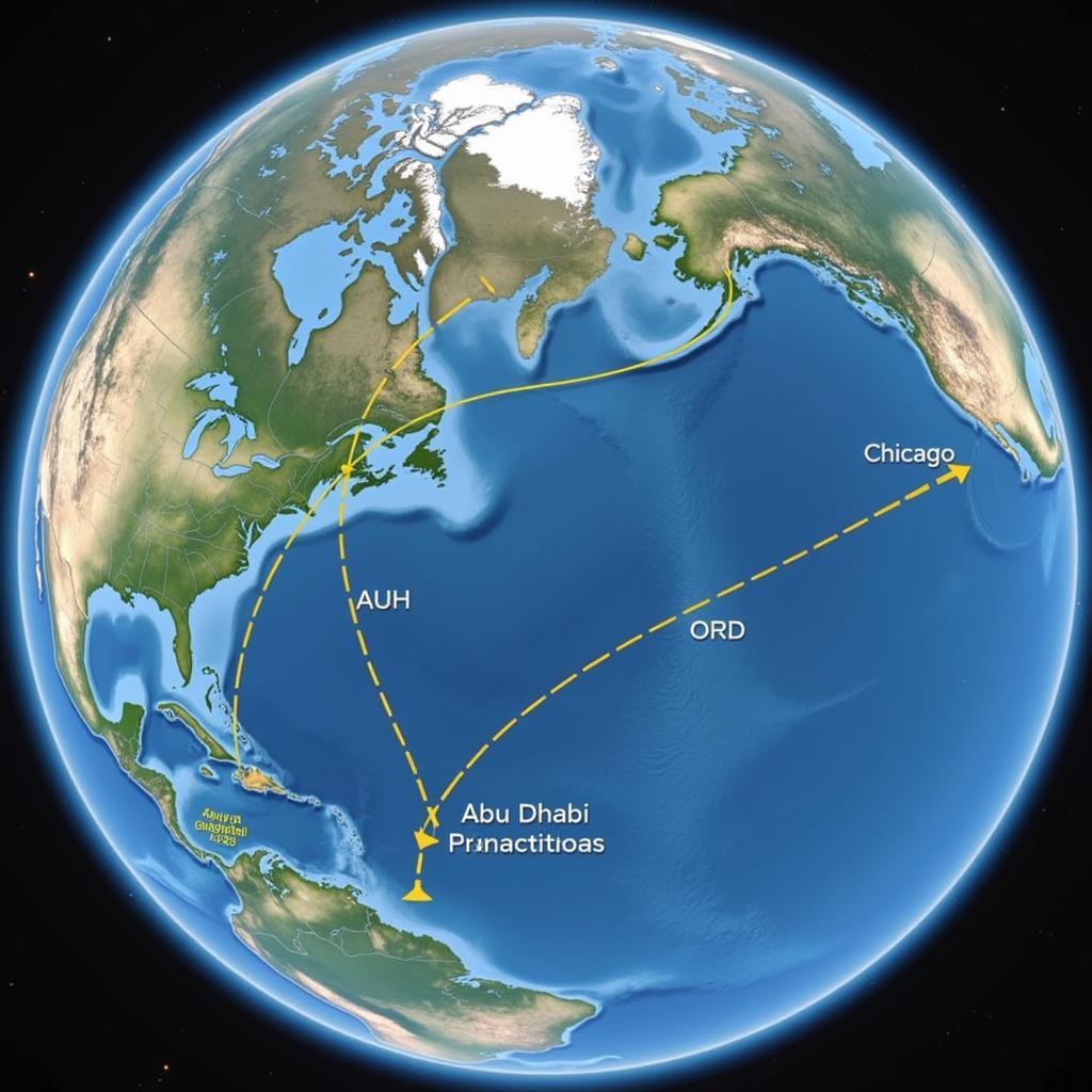 Etihad Airways flight path from Abu Dhabi to Chicago