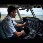 Airport Airline Jobs - Pilot in Cockpit Preparing for Takeoff