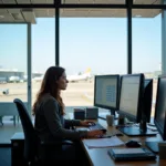 Airport Junior Executive Working at Desk