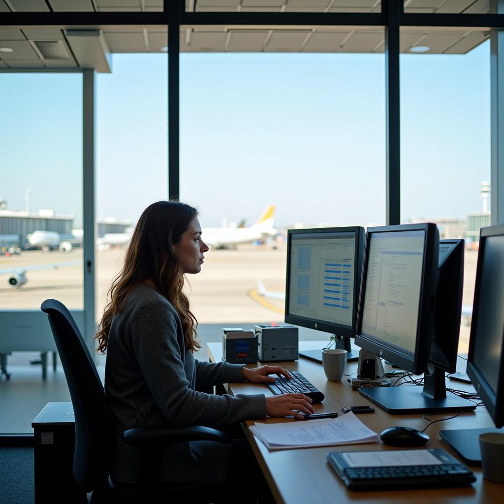 Airport Junior Executive Working at Desk