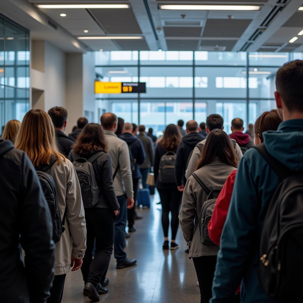 Airport Security Line During Peak Hours