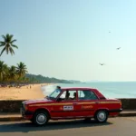 Taxi waiting at Arambol Beach for Goa Airport transfer