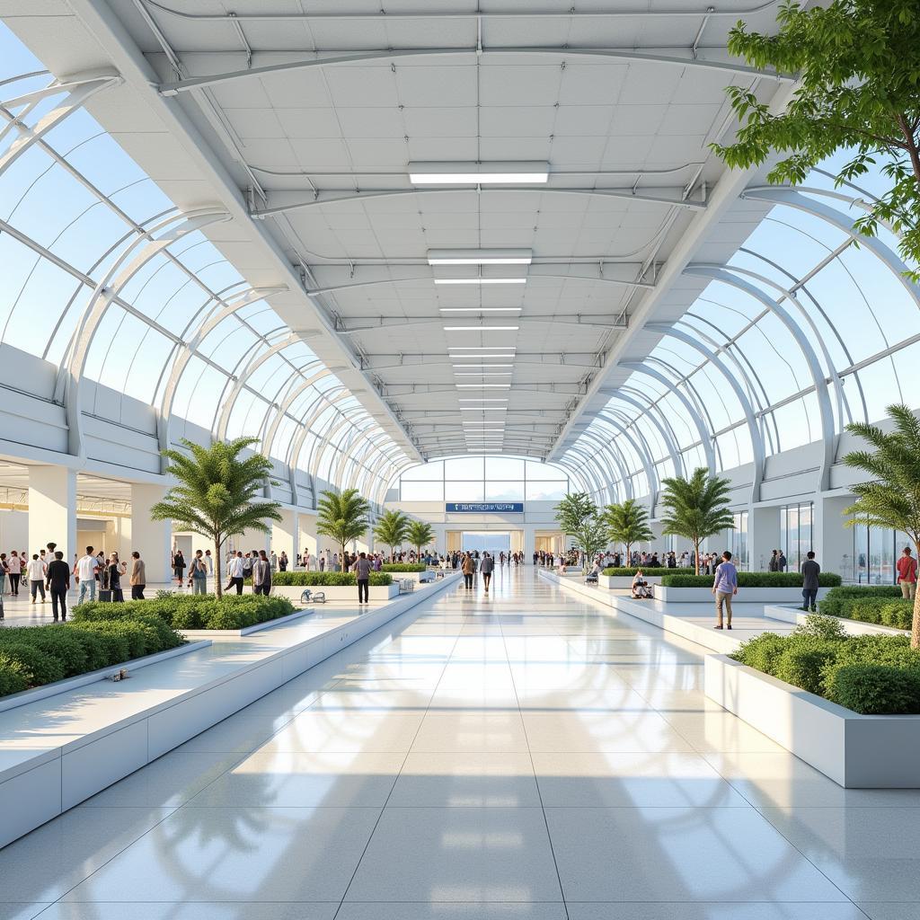 Ayodhya Airport Terminal Design - An artist's rendering of the planned terminal building, showing its modern architecture and layout.